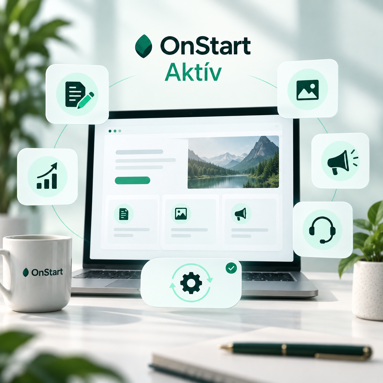 OnStart Aktív — weboldal-frissítés laptop nézetben