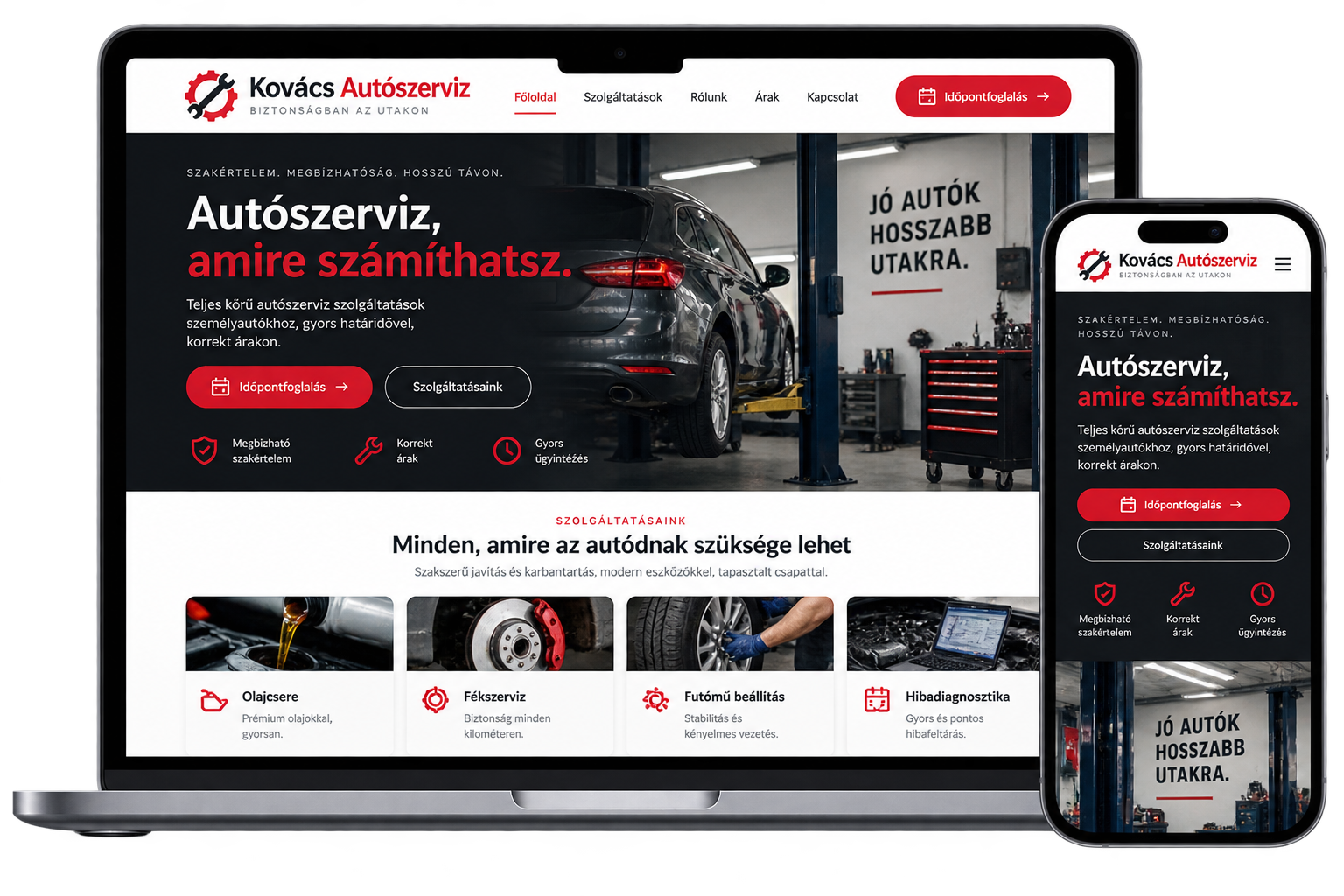 Autószerviz weboldal látványterv – OnStart