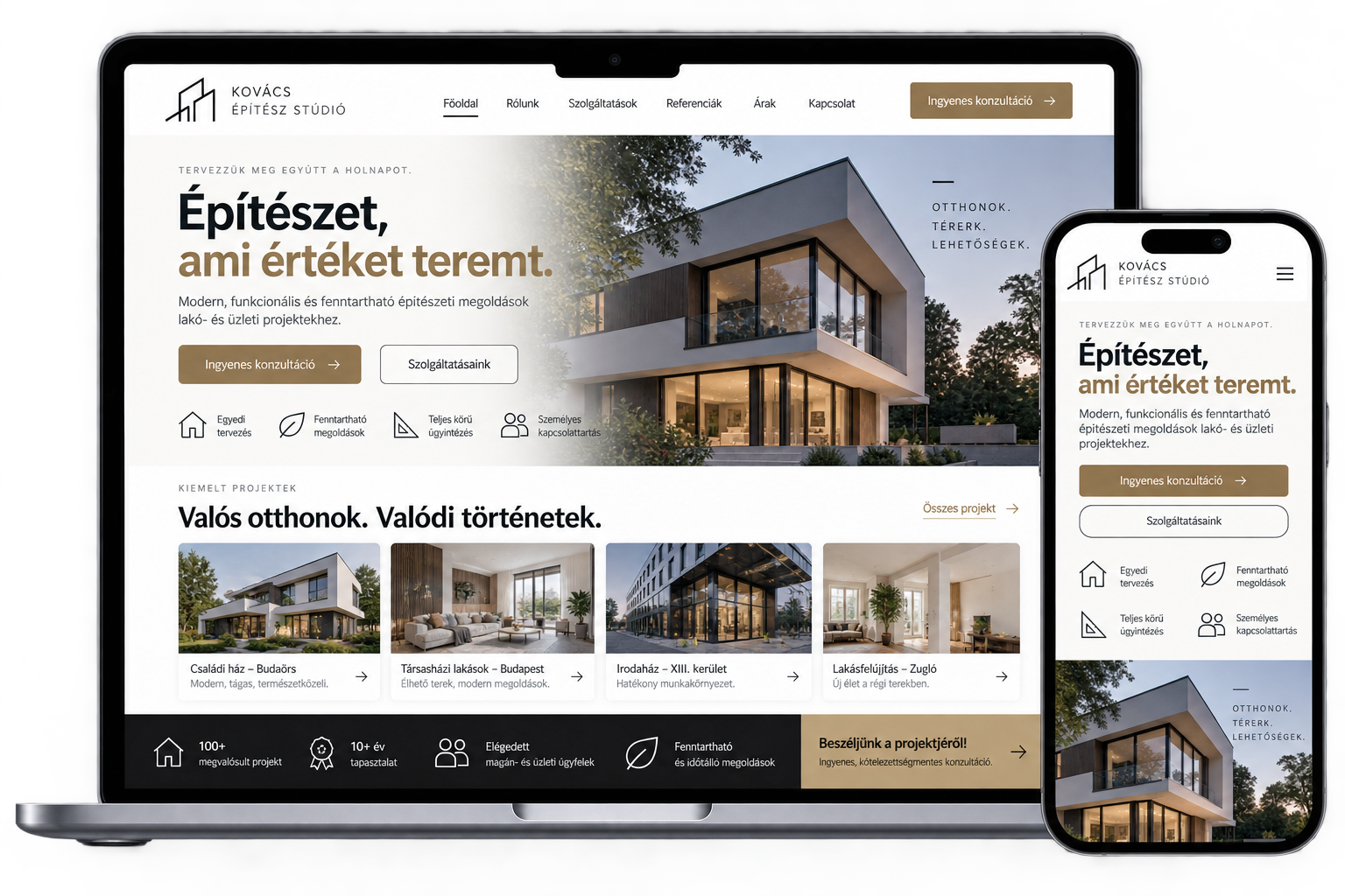 Építész weboldal látványterv – OnStart