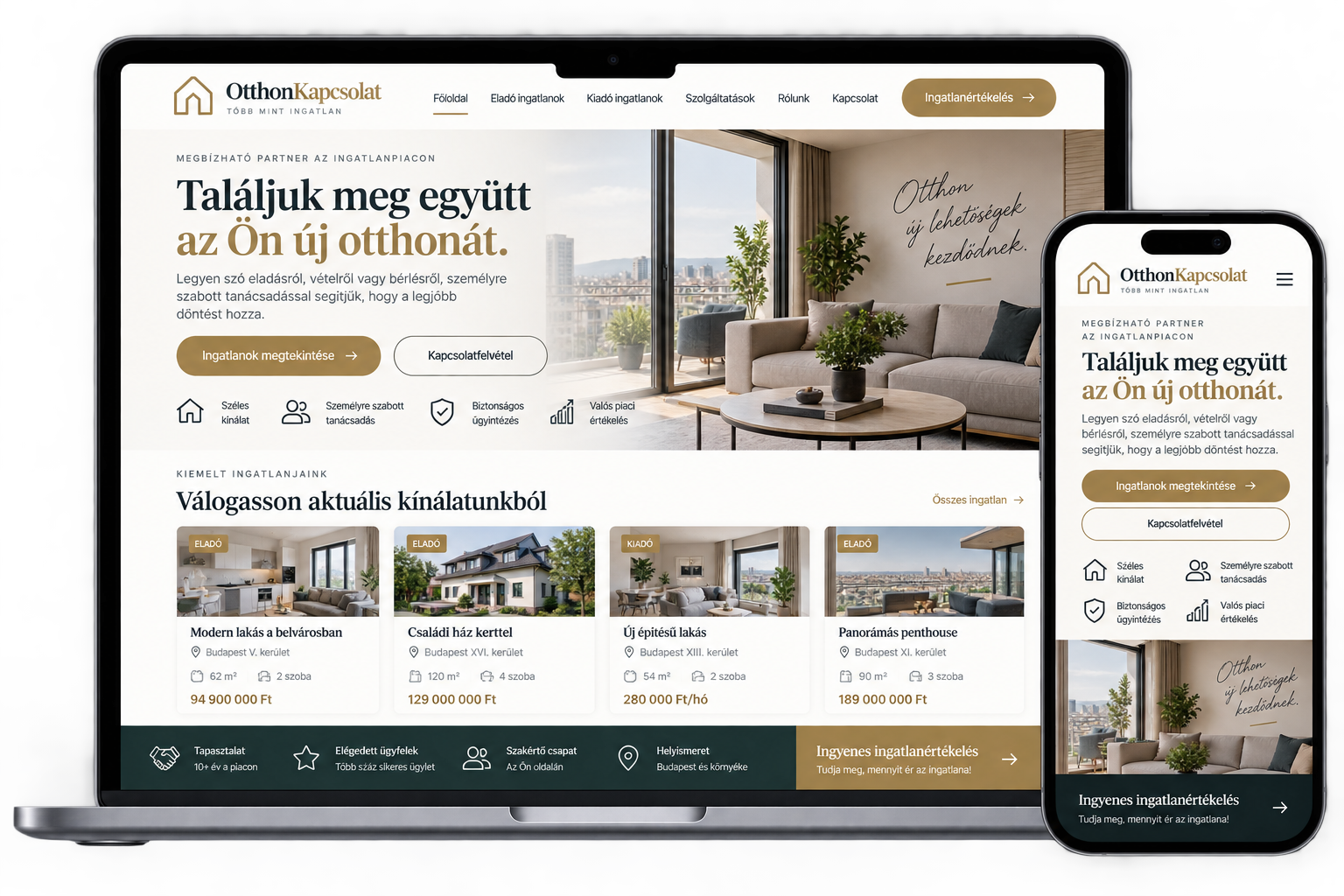 Ingatlanos weboldal látványterv – OnStart