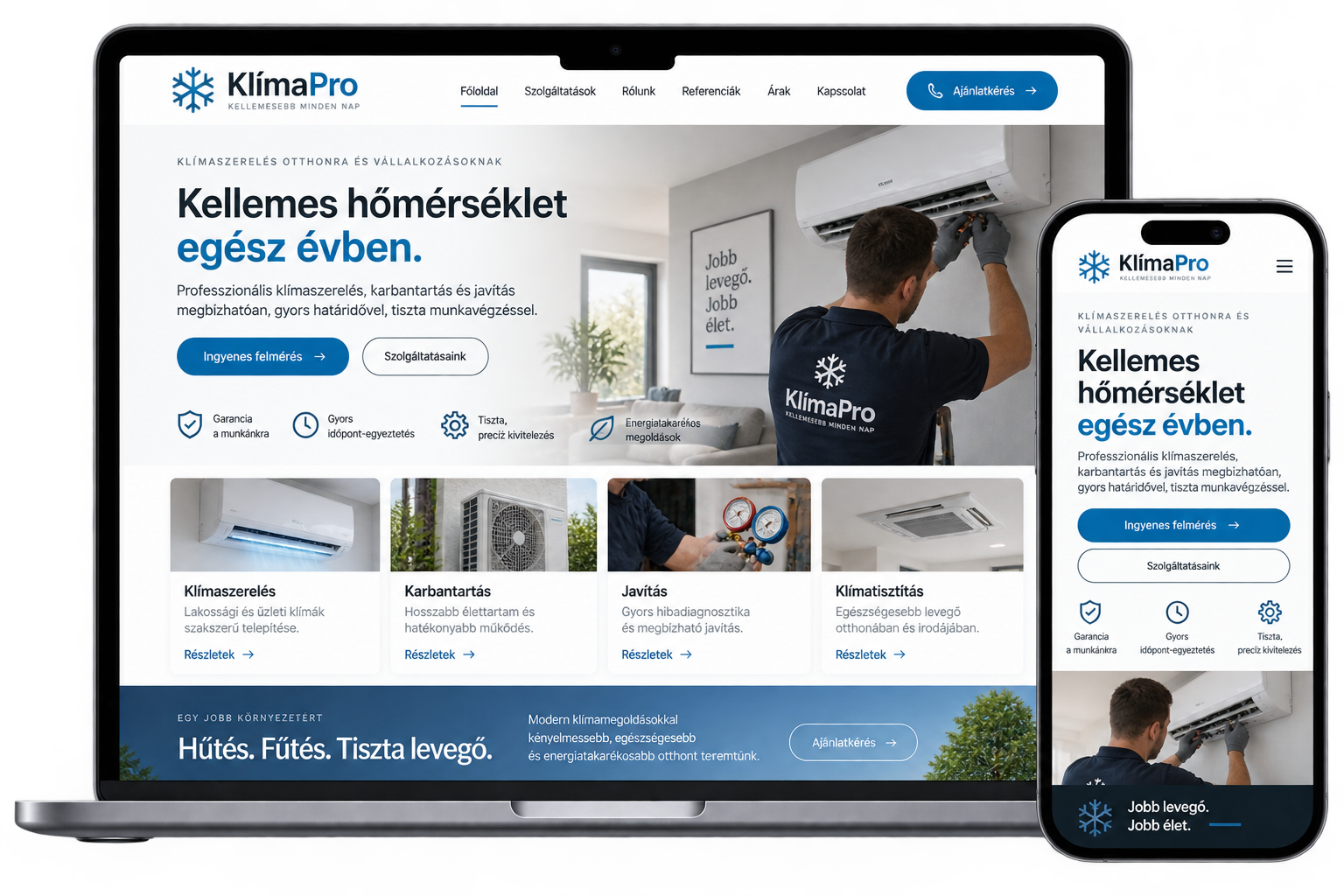 Klímaszerelő weboldal látványterv – OnStart