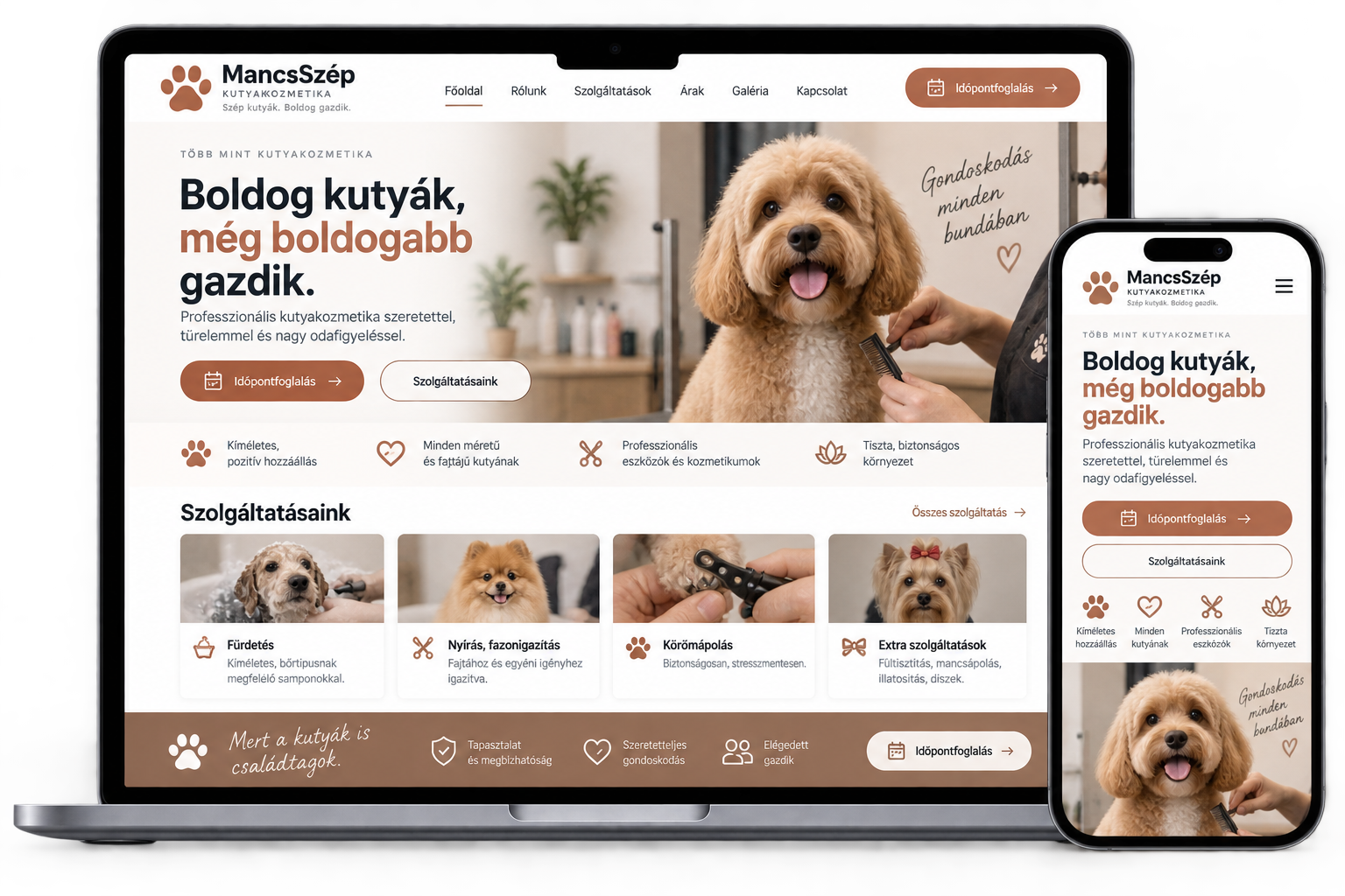 Kutyakozmetika weboldal látványterv – OnStart